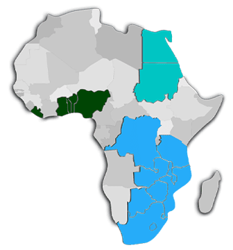 A map of africa with different countries in it.