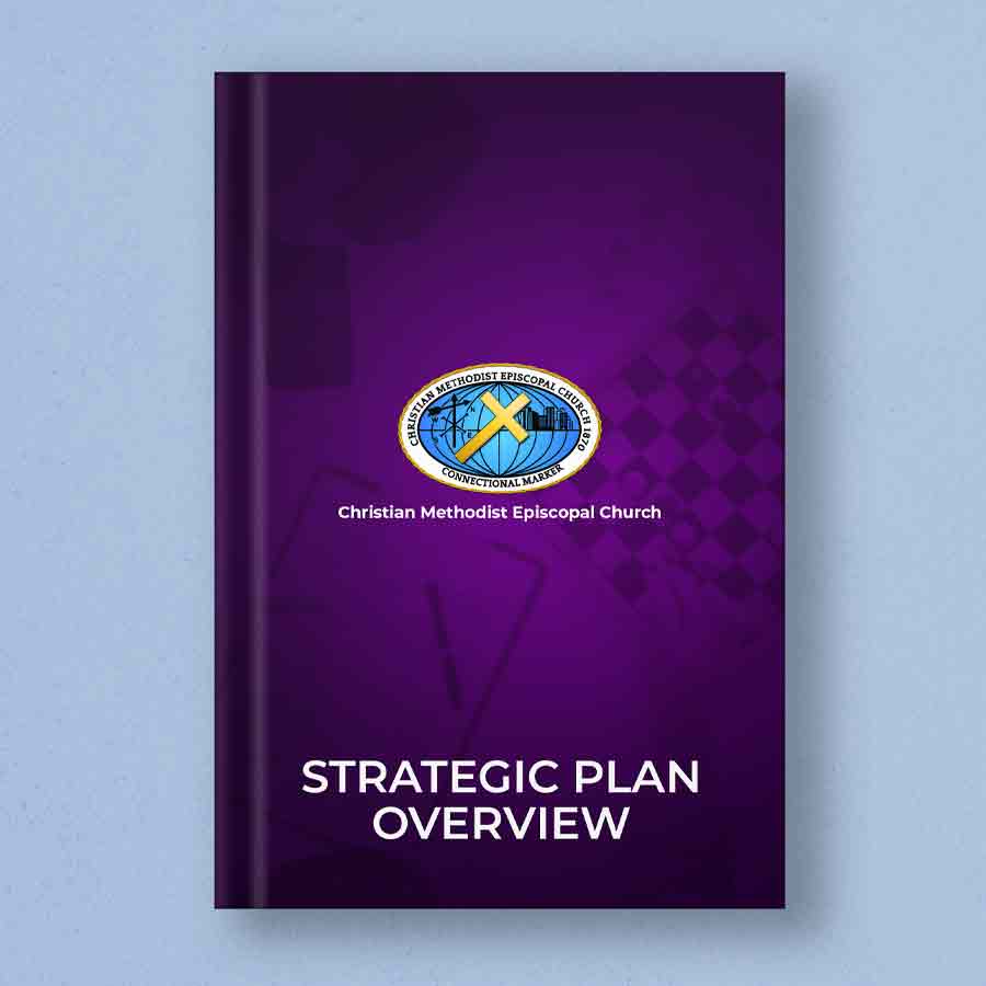 A purple book with the words strategic plan overview.