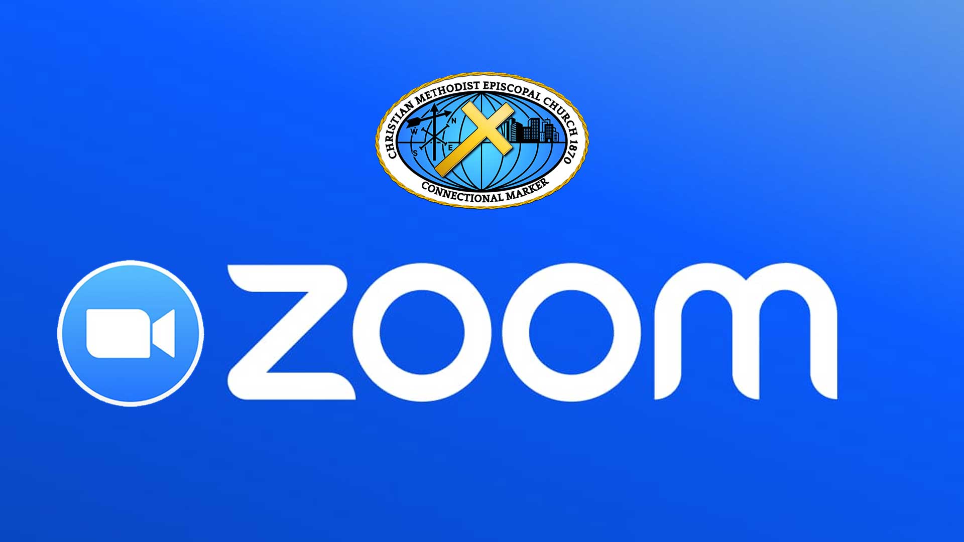 A blue background with the word zoom in front of it.