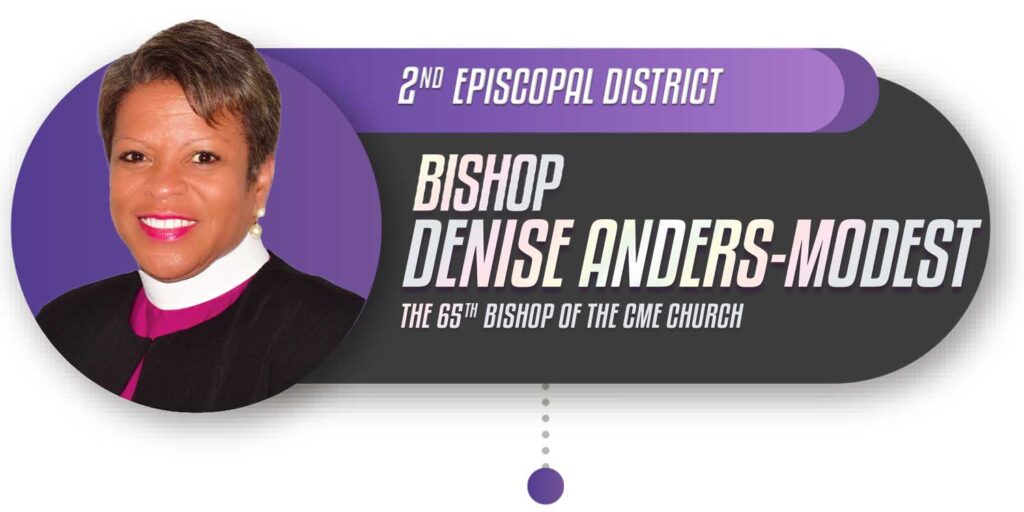 A purple background with a picture of bishop denise anderson.